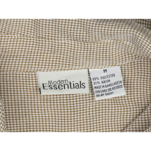 Modern Essentials Beige Plaid Shirt Blouse M - Picture 6 of 6